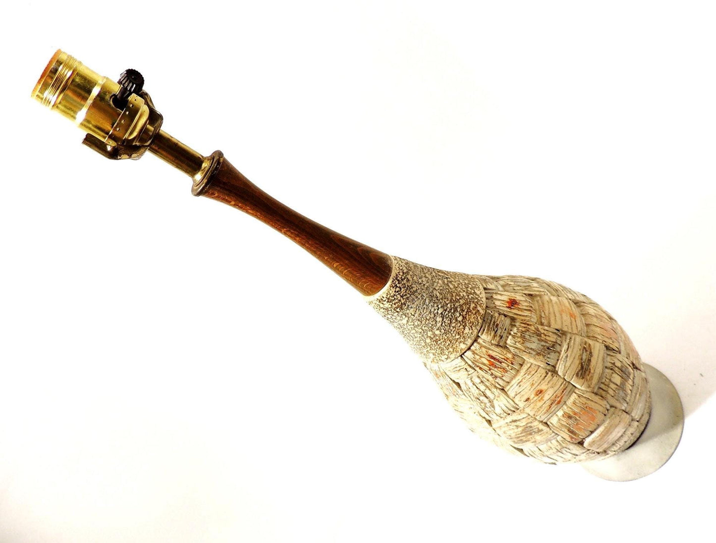 Modernist Era California Wood Stem Chalkware Art Ceramic Table Lamp signed