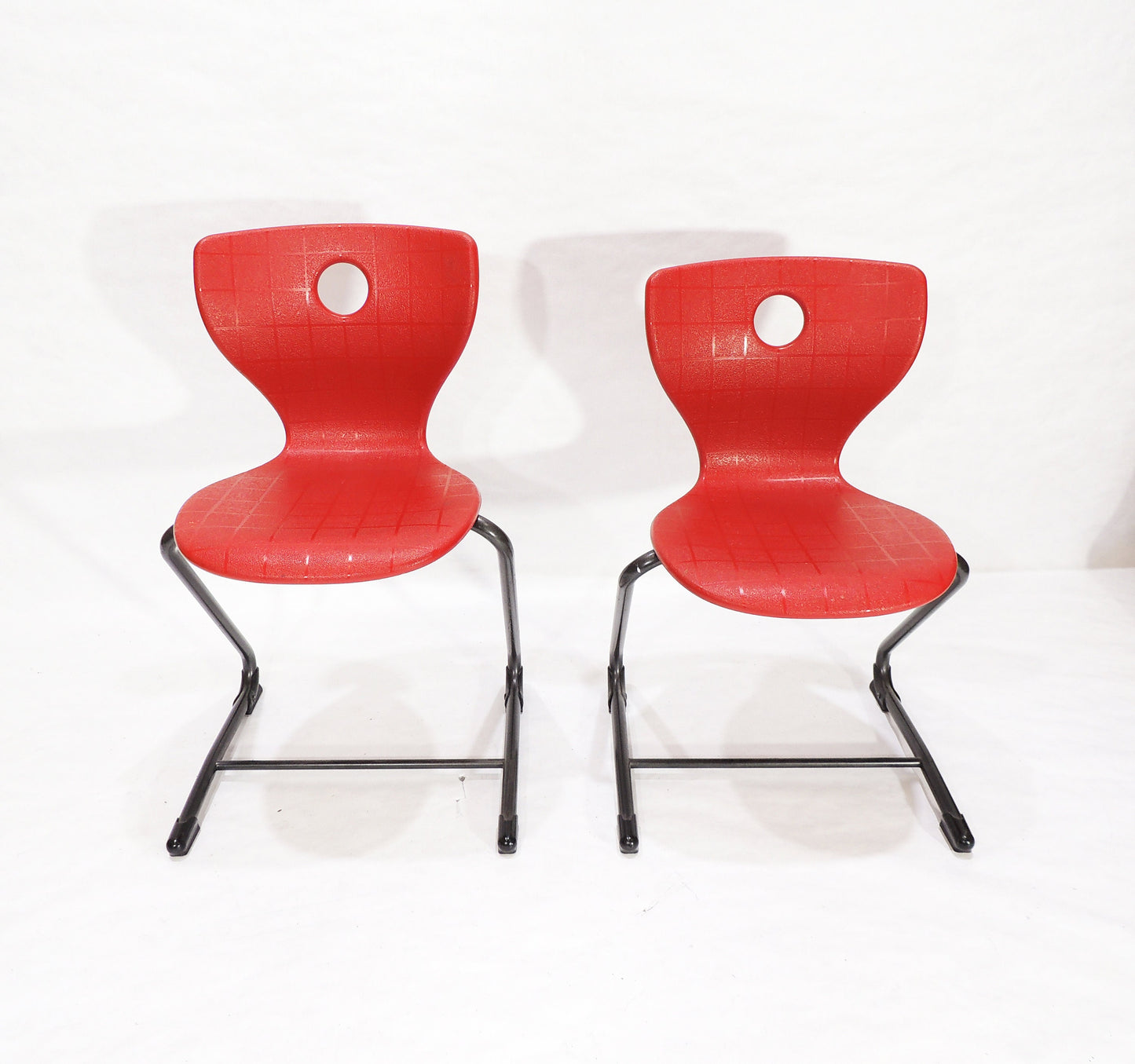 Set of 2 Post Modern VS Metal Framed Red Plastic Shell Chairs