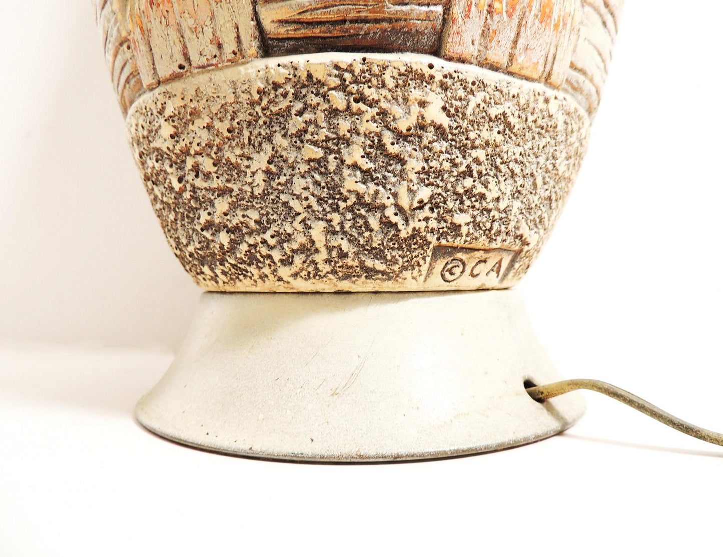 Modernist Era California Wood Stem Chalkware Art Ceramic Table Lamp signed