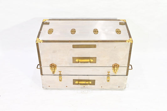 Vintage Metal Storage Case Trunk Brass handles Drawer Chest