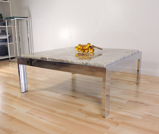 Modernist era Pace Collection Attributed Chrome Metal Marble Granite Coffee Table