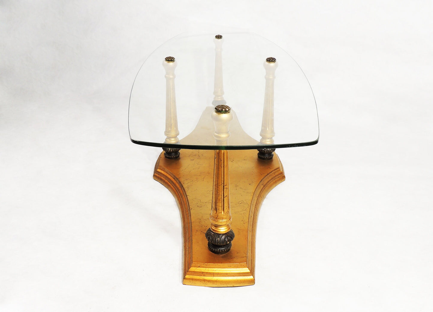 Vintage Hollywood Regency Gold Wood w Glass Top Coffee Table