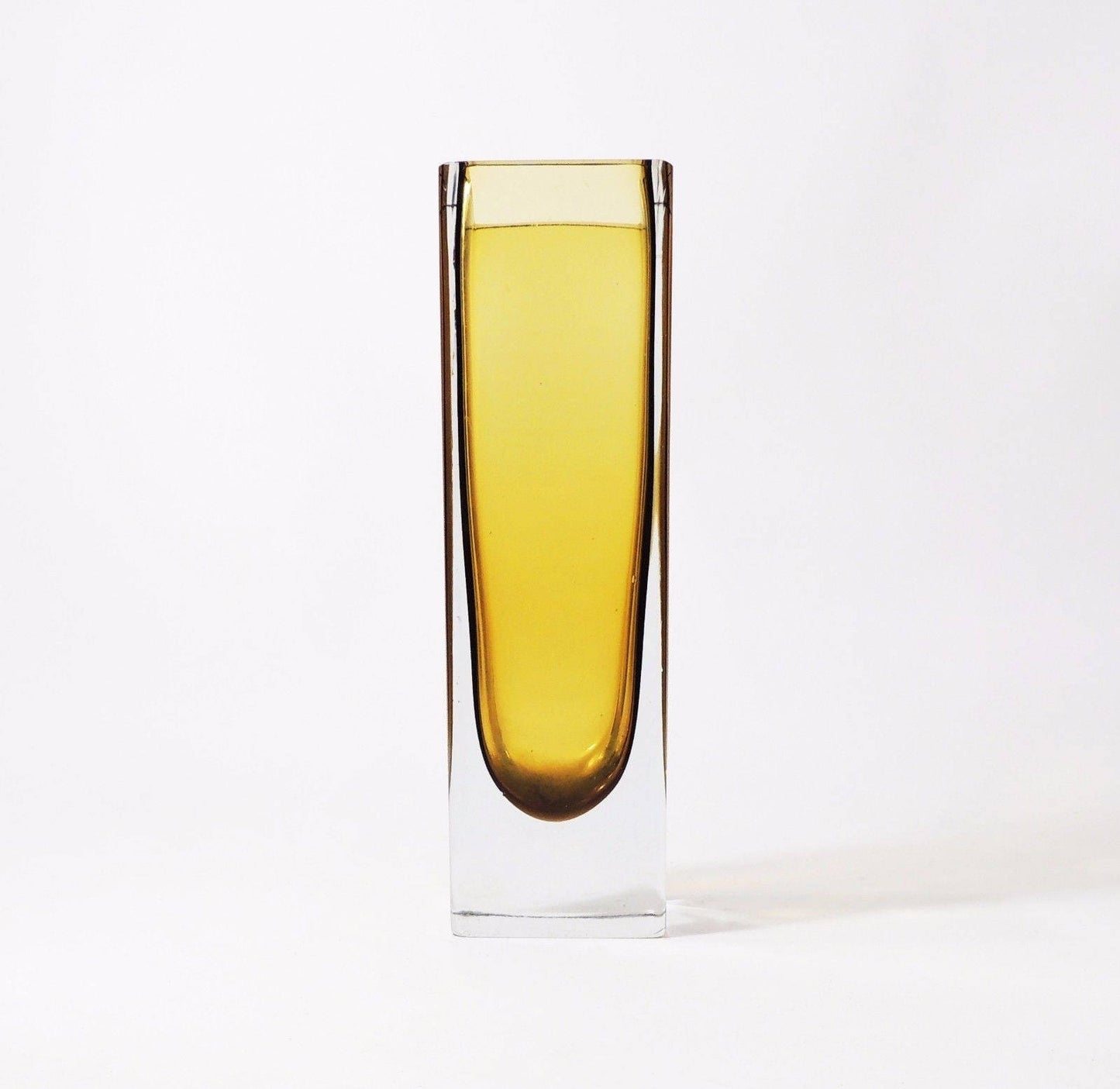 Vintage MCM era Murano Amber Hand Blown Glass Sommerso Vase