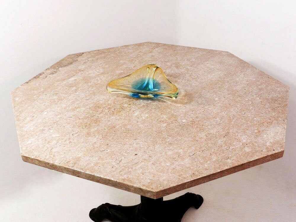 Vintage Travertine Stone Cast Iron Art Deco Stand Ice Cream Parlor Dining Table