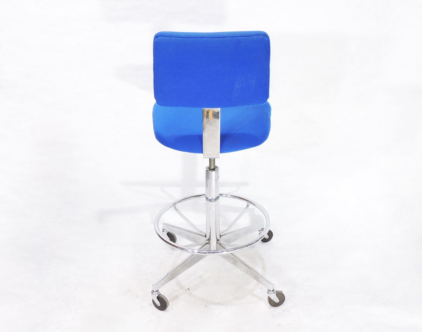Vintage Steelcase Blue Cloth Metal Swivel Rolling Drafting Stool