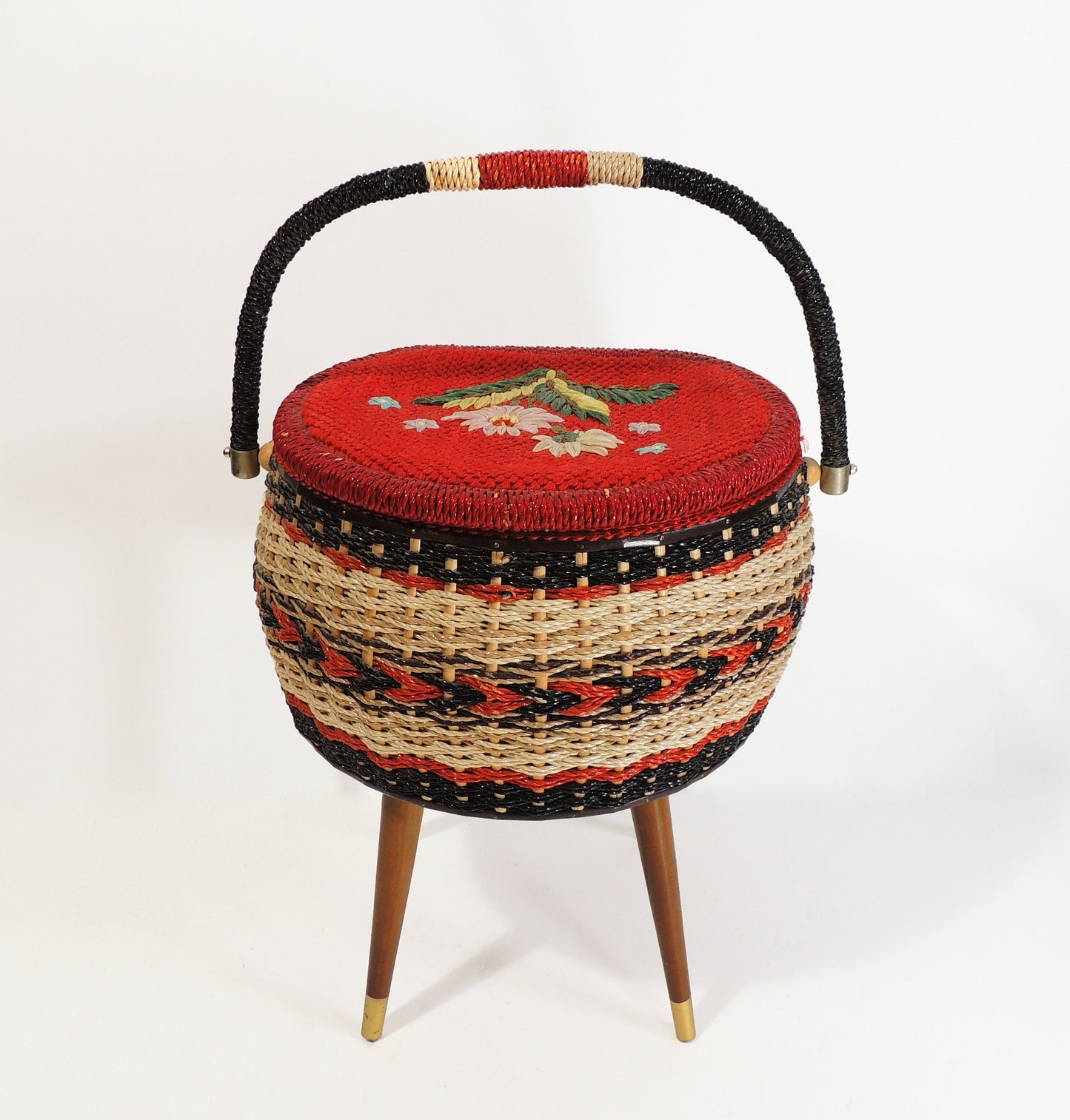 Vintage MCM Era Sewing Basket Storage Organizer