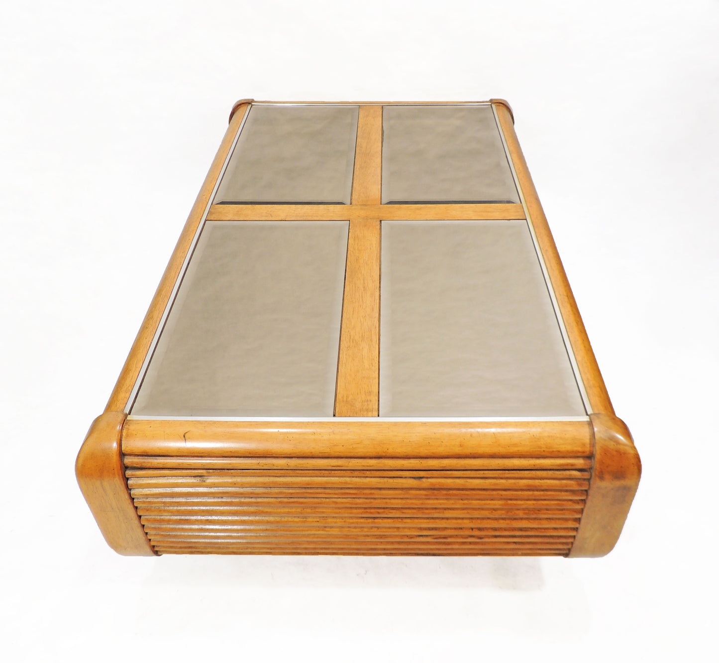 Vintage Modernist Design Coffee Table with Spacious Shelf and Mirror top