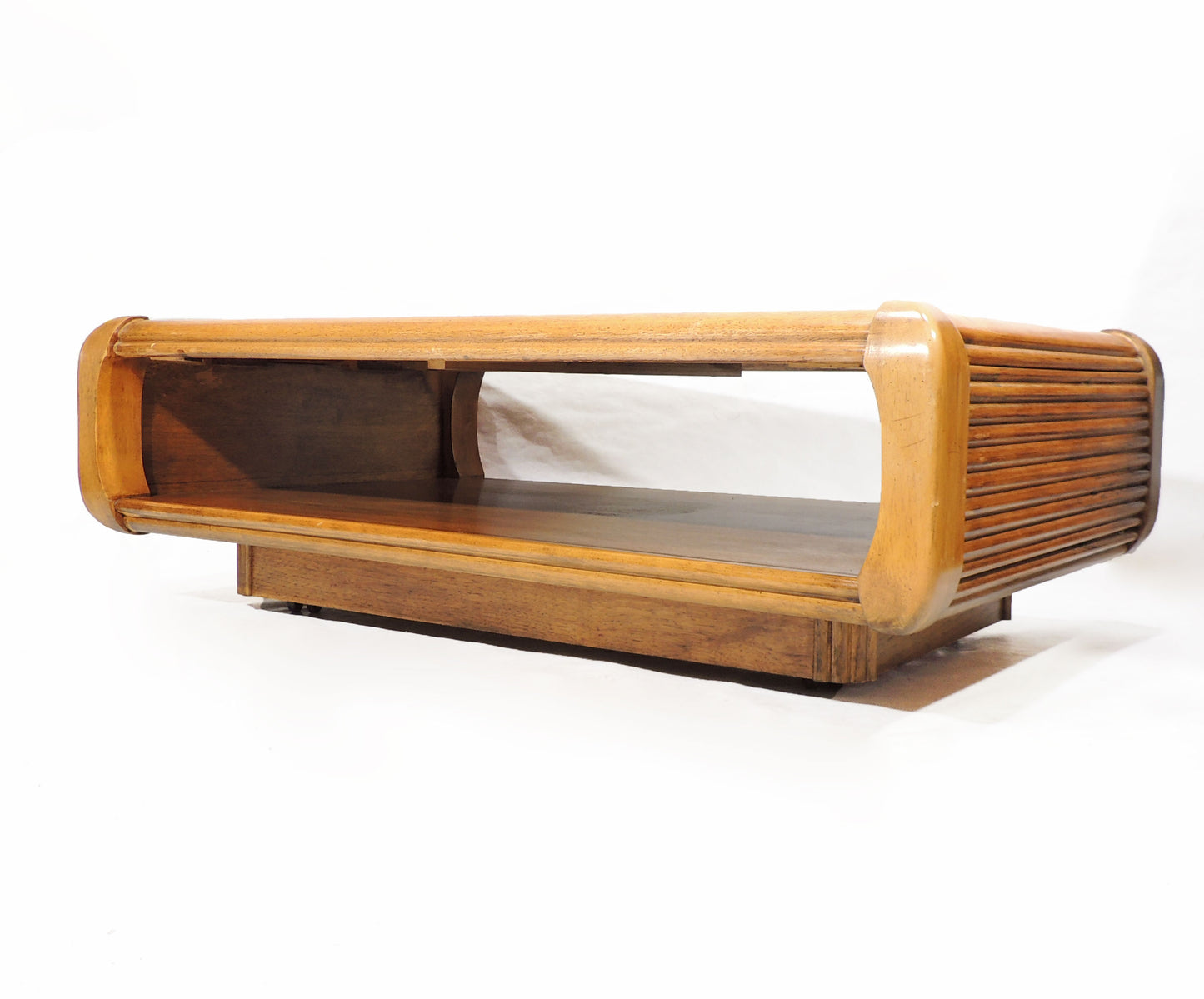 Vintage Modernist Design Coffee Table with Spacious Shelf and Mirror top