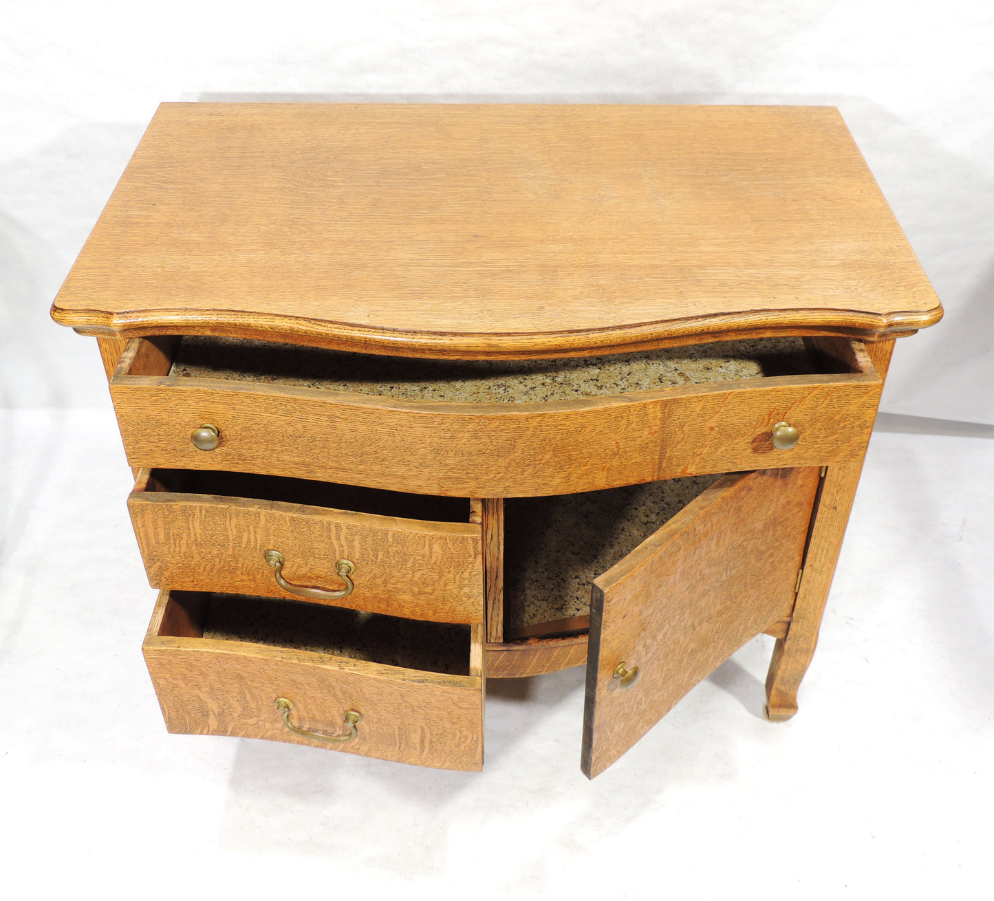 Rustic Antique Oak Finish Side Server Cabinet w Drawers and Door