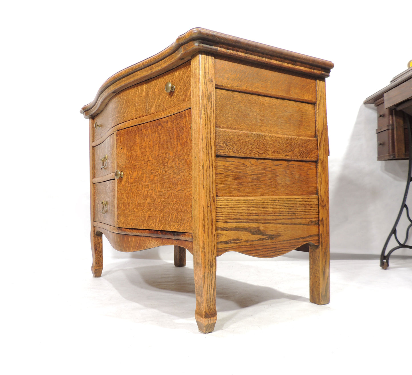 Rustic Antique Oak Finish Side Server Cabinet w Drawers and Door