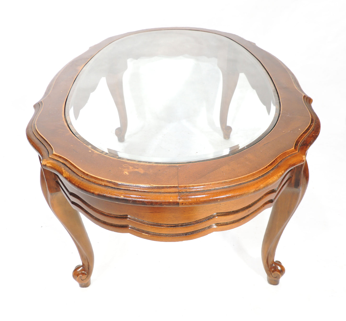 Vintage French Provincial-style Oval Wood Glass top Table