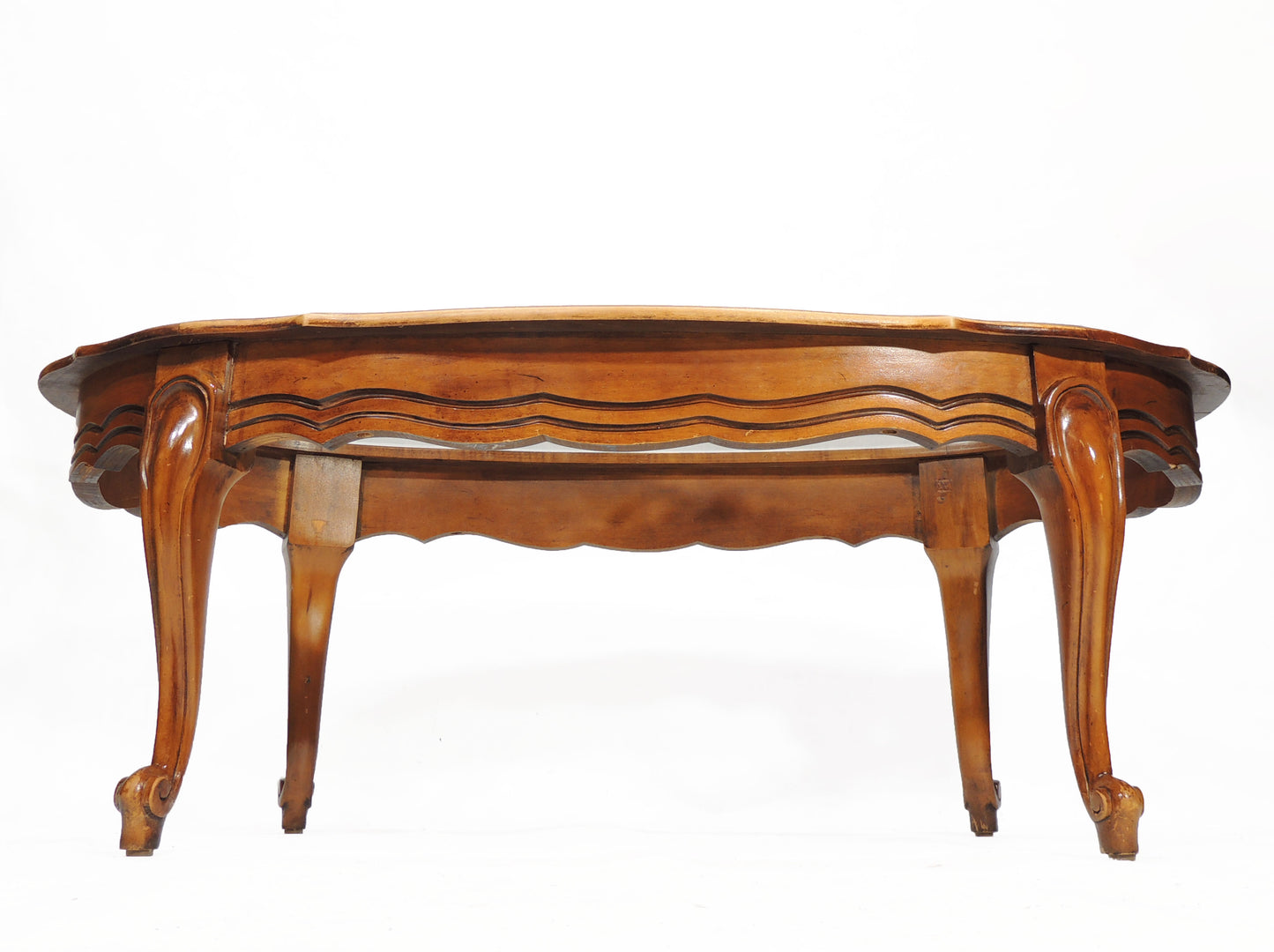 Vintage French Provincial-style Oval Wood Glass top Table