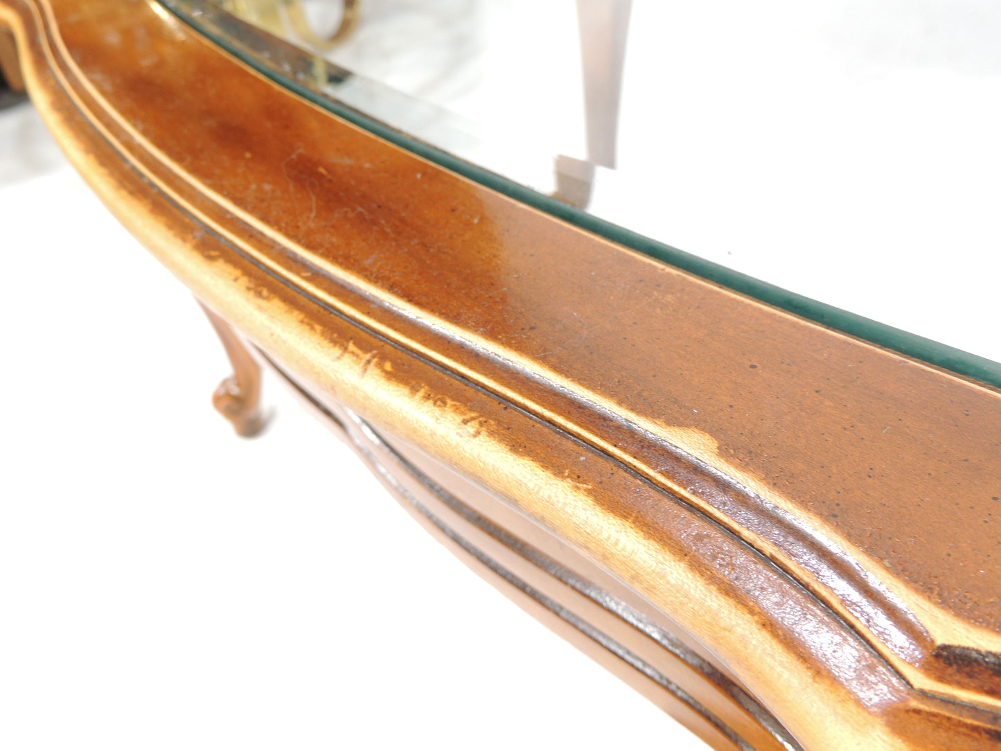 Vintage French Provincial-style Oval Wood Glass top Table