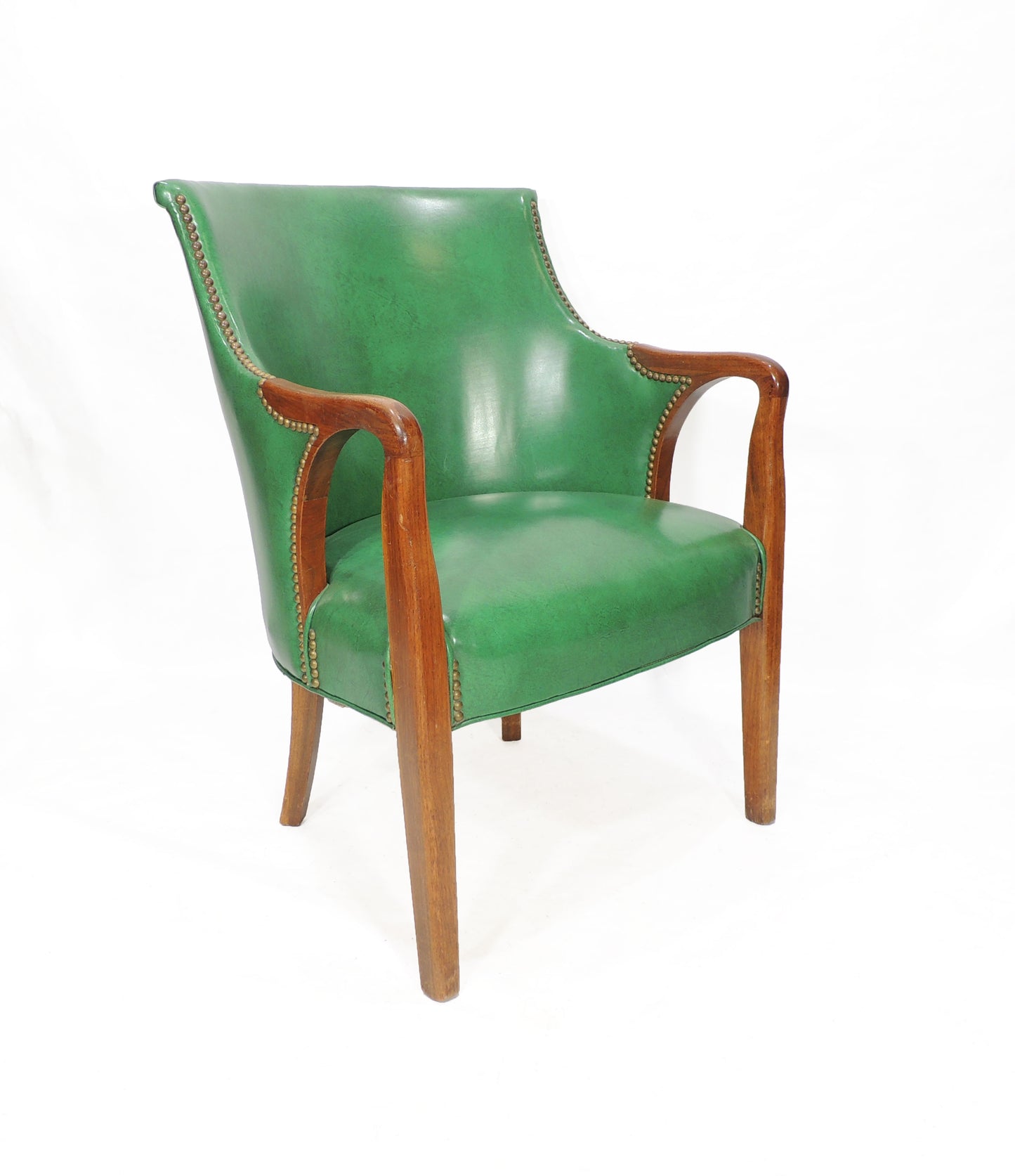 Vintage Green Vinyl Accent Armchair Solid wood Frame