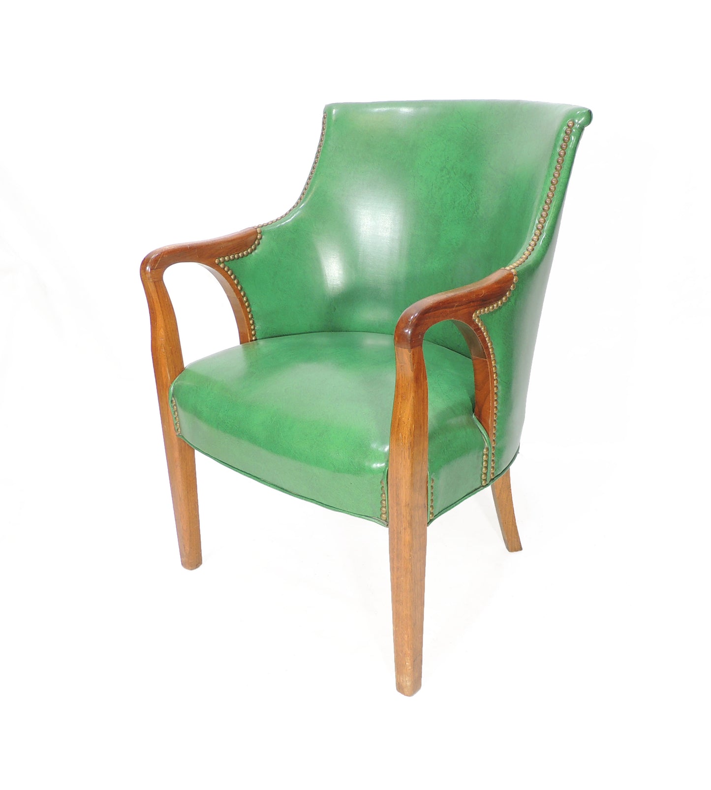 Vintage Green Vinyl Accent Armchair Solid wood Frame