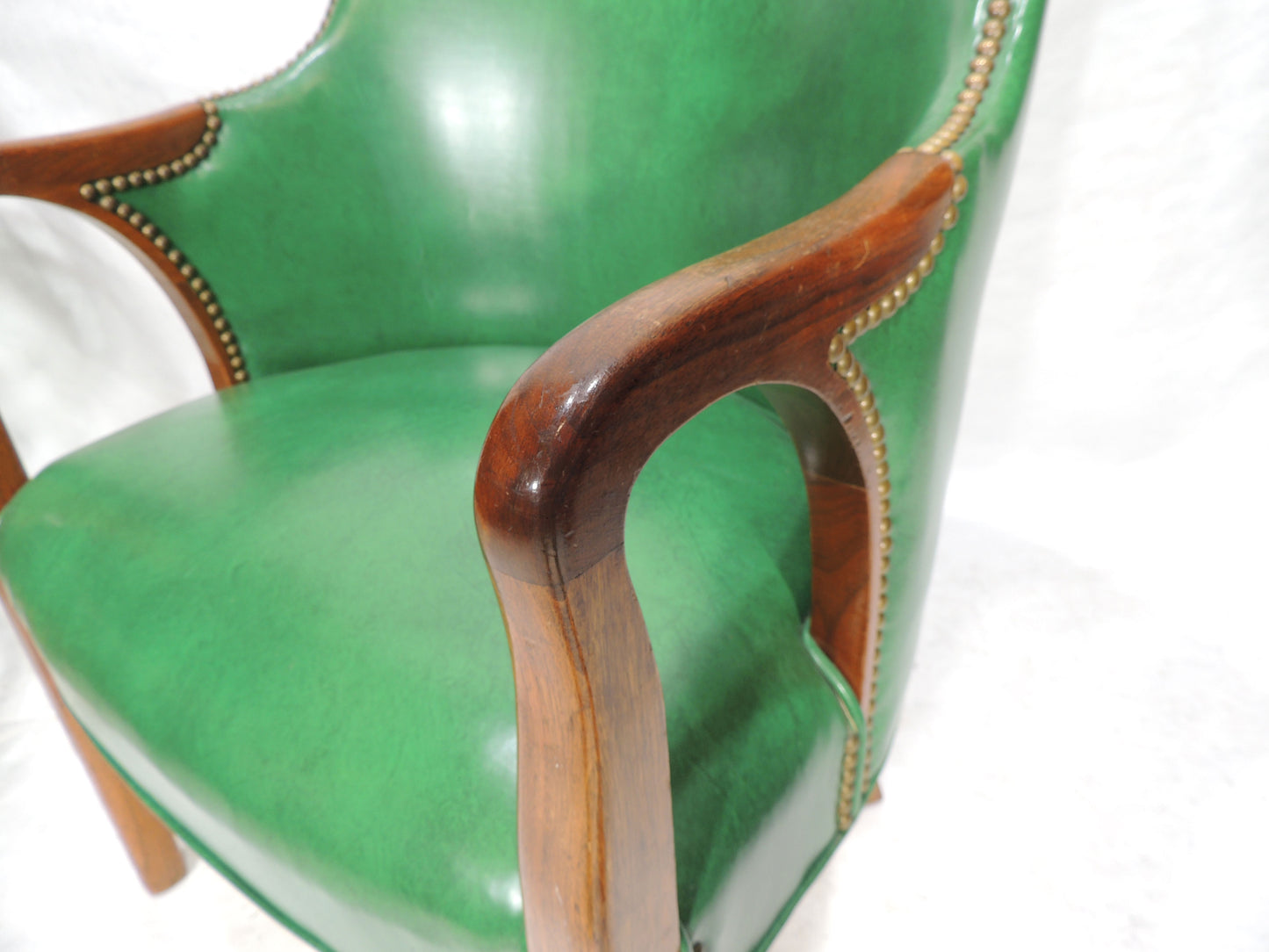 Vintage Green Vinyl Accent Armchair Solid wood Frame