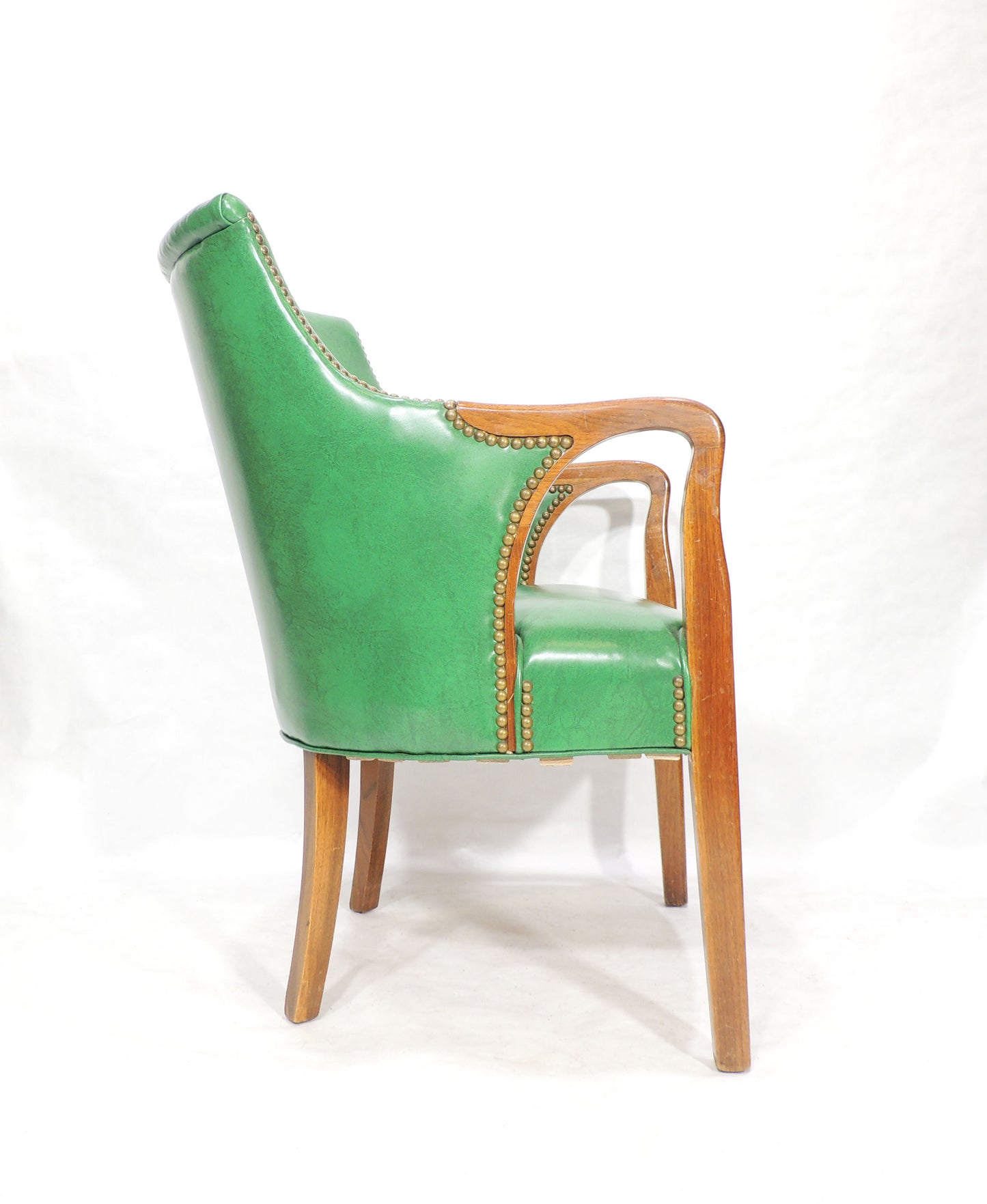 Vintage Green Vinyl Accent Armchair Solid wood Frame