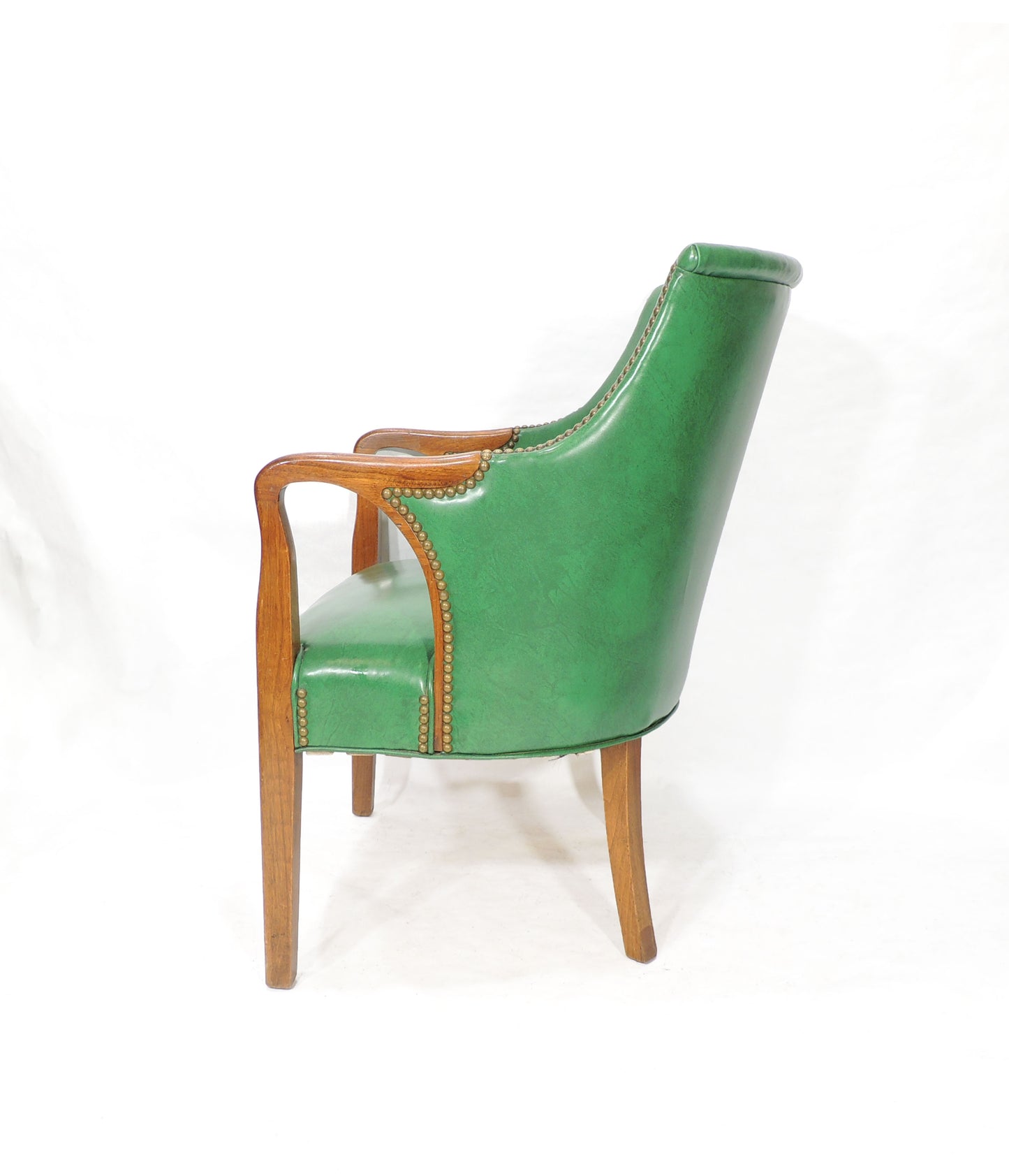 Vintage Green Vinyl Accent Armchair Solid wood Frame