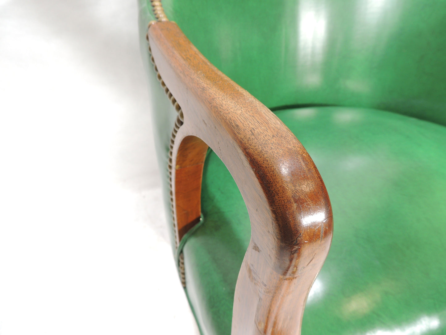 Vintage Green Vinyl Accent Armchair Solid wood Frame