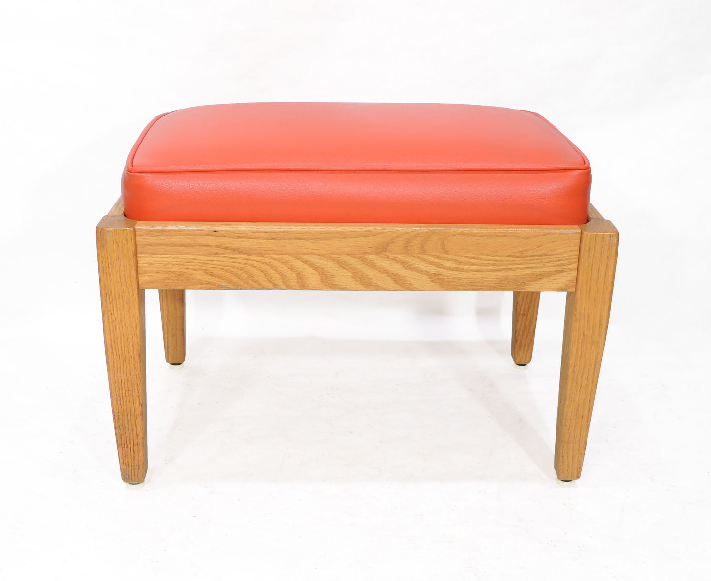 Vintage MCM era Orange Vinyl Wood Ottoman Stool