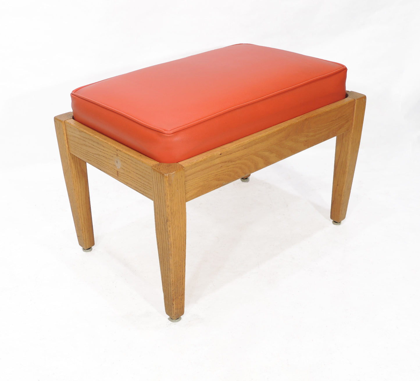 Vintage MCM era Orange Vinyl Wood Ottoman Stool