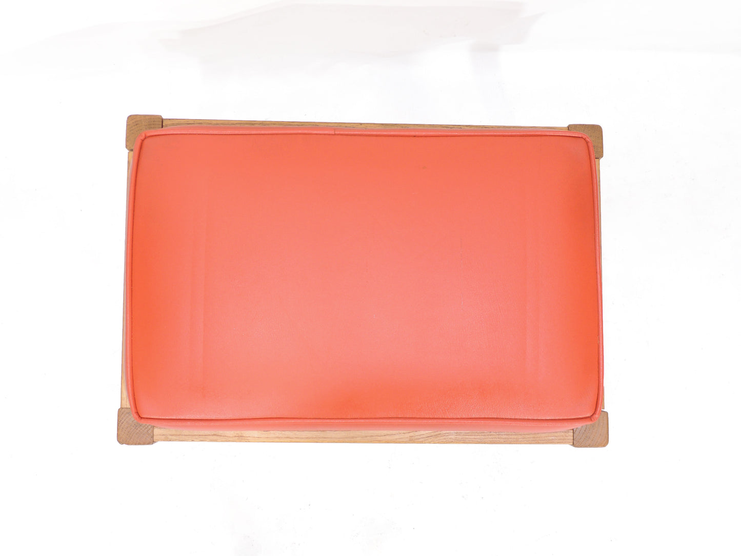 Vintage MCM era Orange Vinyl Wood Ottoman Stool