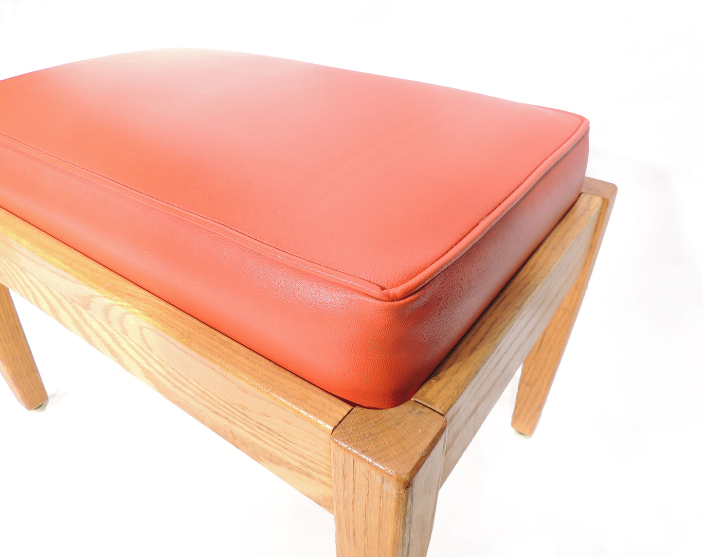 Vintage MCM era Orange Vinyl Wood Ottoman Stool