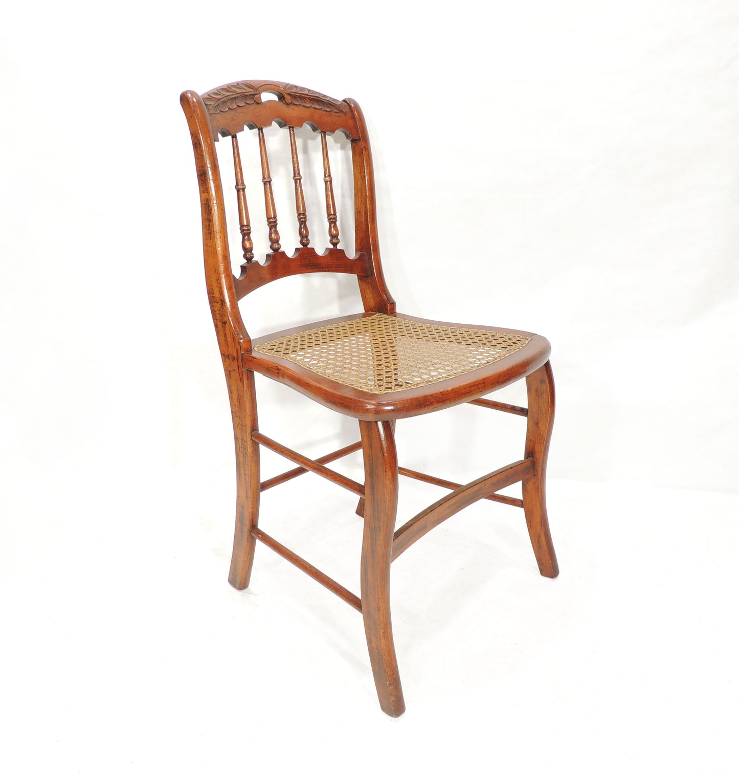 Vintage Antique Rustic Caned Seat Wood Side Chair