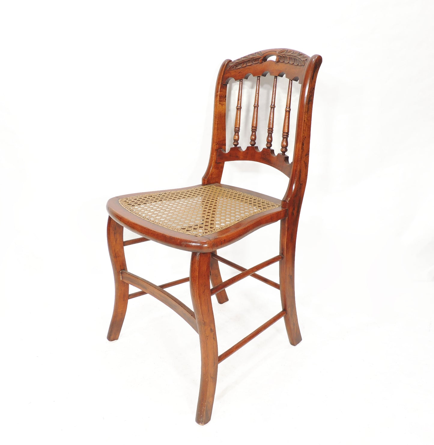 Vintage Antique Rustic Caned Seat Wood Side Chair