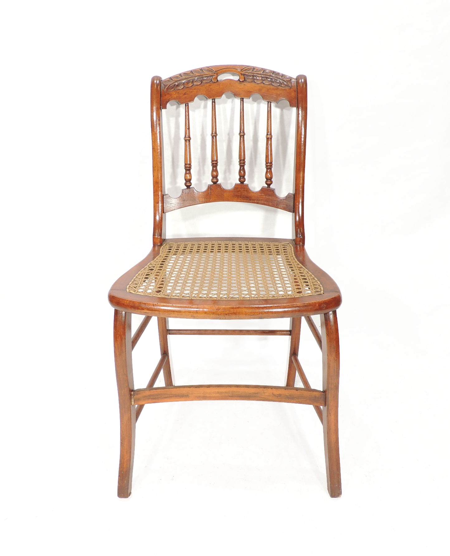 Vintage Antique Rustic Caned Seat Wood Side Chair