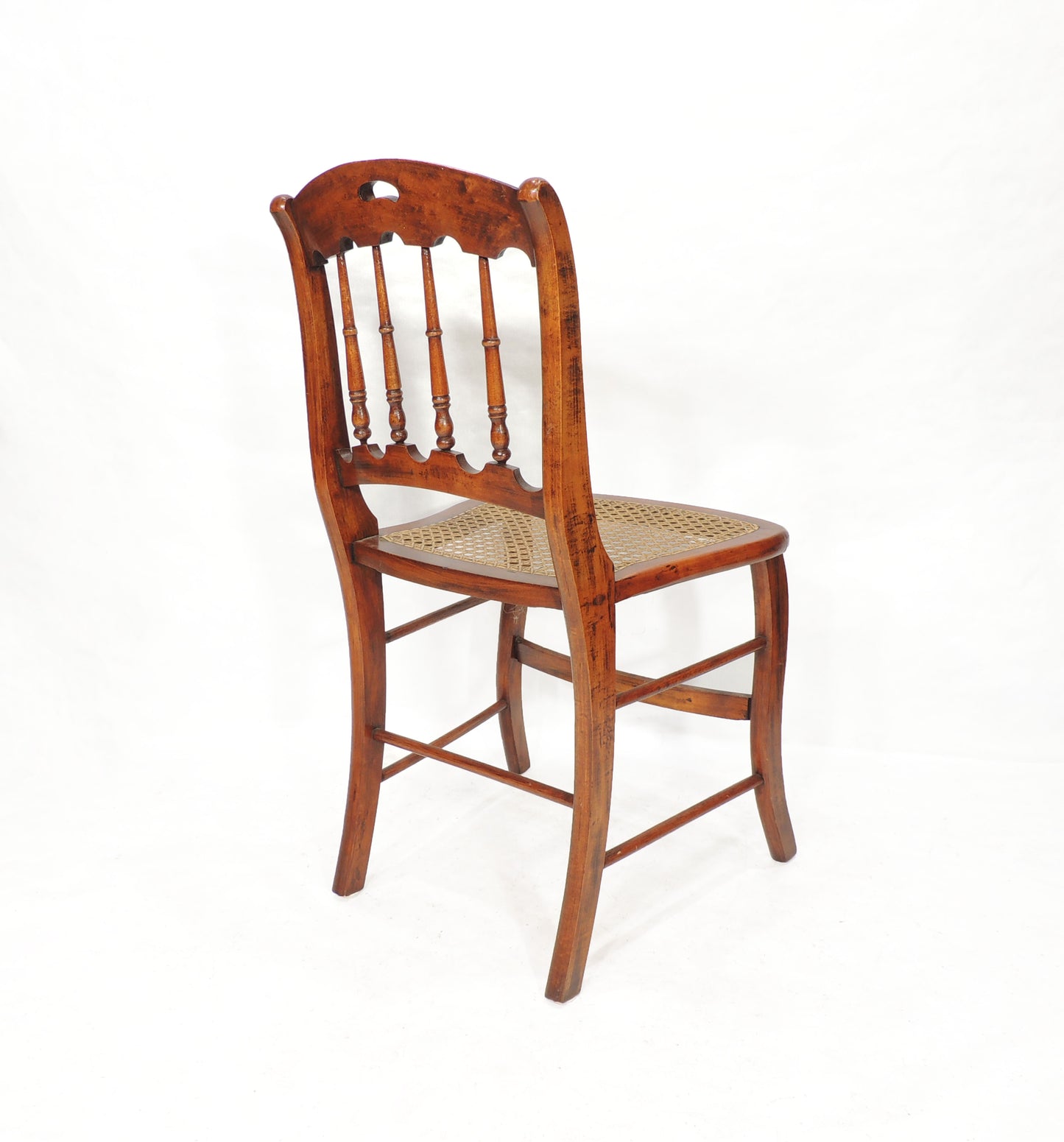 Vintage Antique Rustic Caned Seat Wood Side Chair