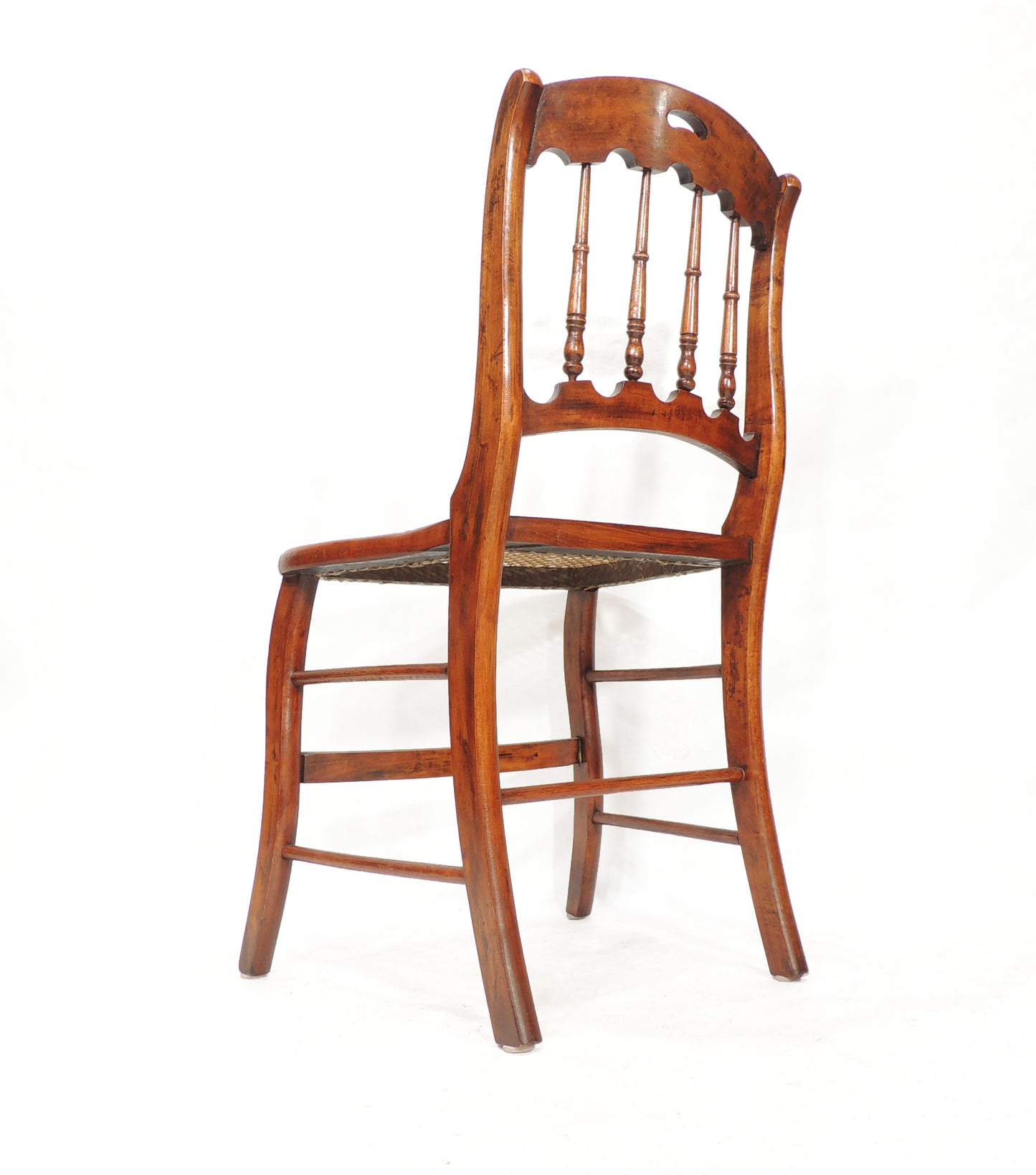 Vintage Antique Rustic Caned Seat Wood Side Chair