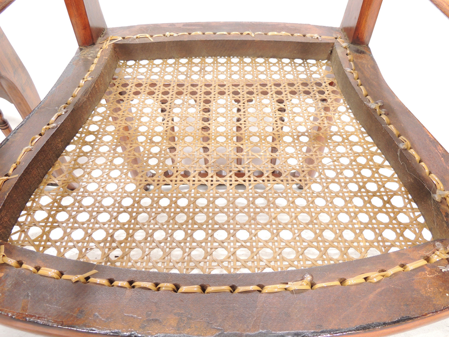 Vintage Antique Rustic Caned Seat Wood Side Chair