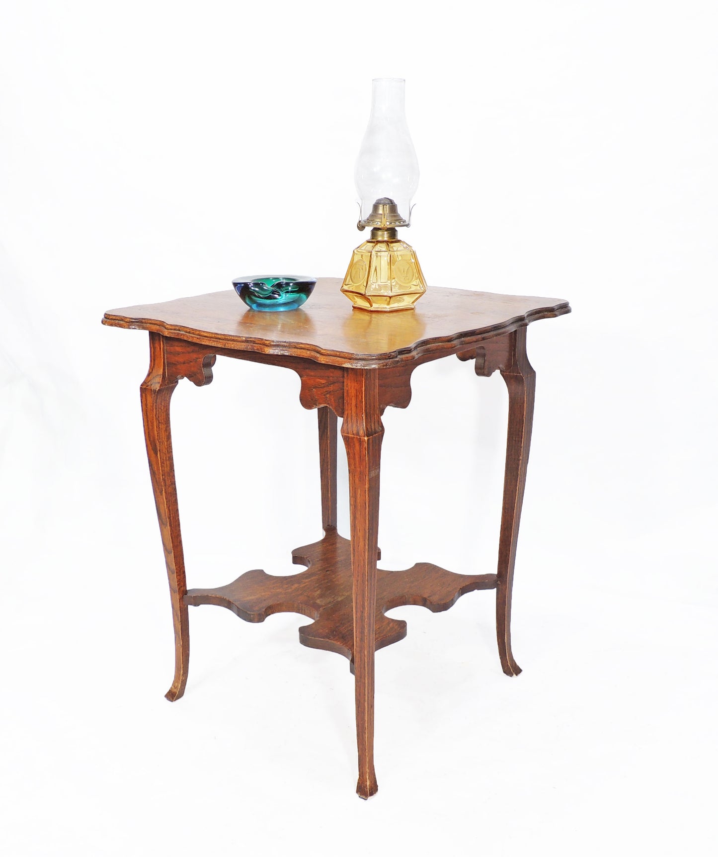 Antique Rustic Victorian-Style Wood Shelved Occasional Side Table