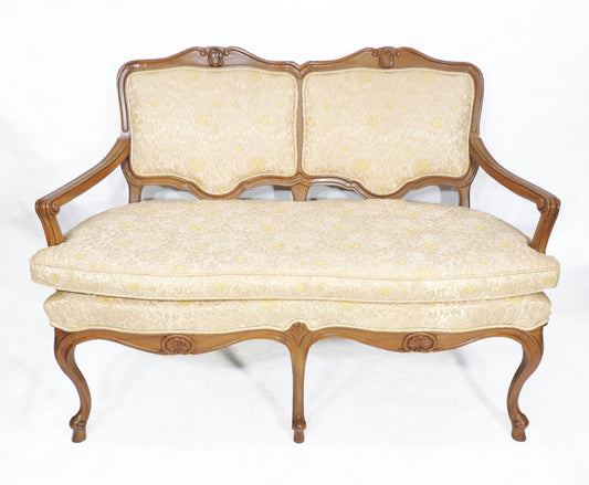 Vintage French Provincial Style Cabriole Wood Lounge Sofa Loveseat