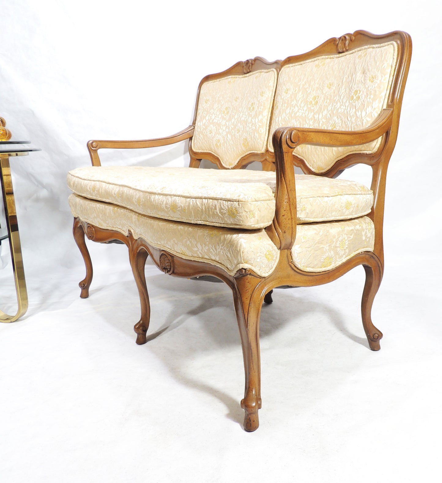 Vintage French Provincial Style Cabriole Wood Lounge Sofa Loveseat