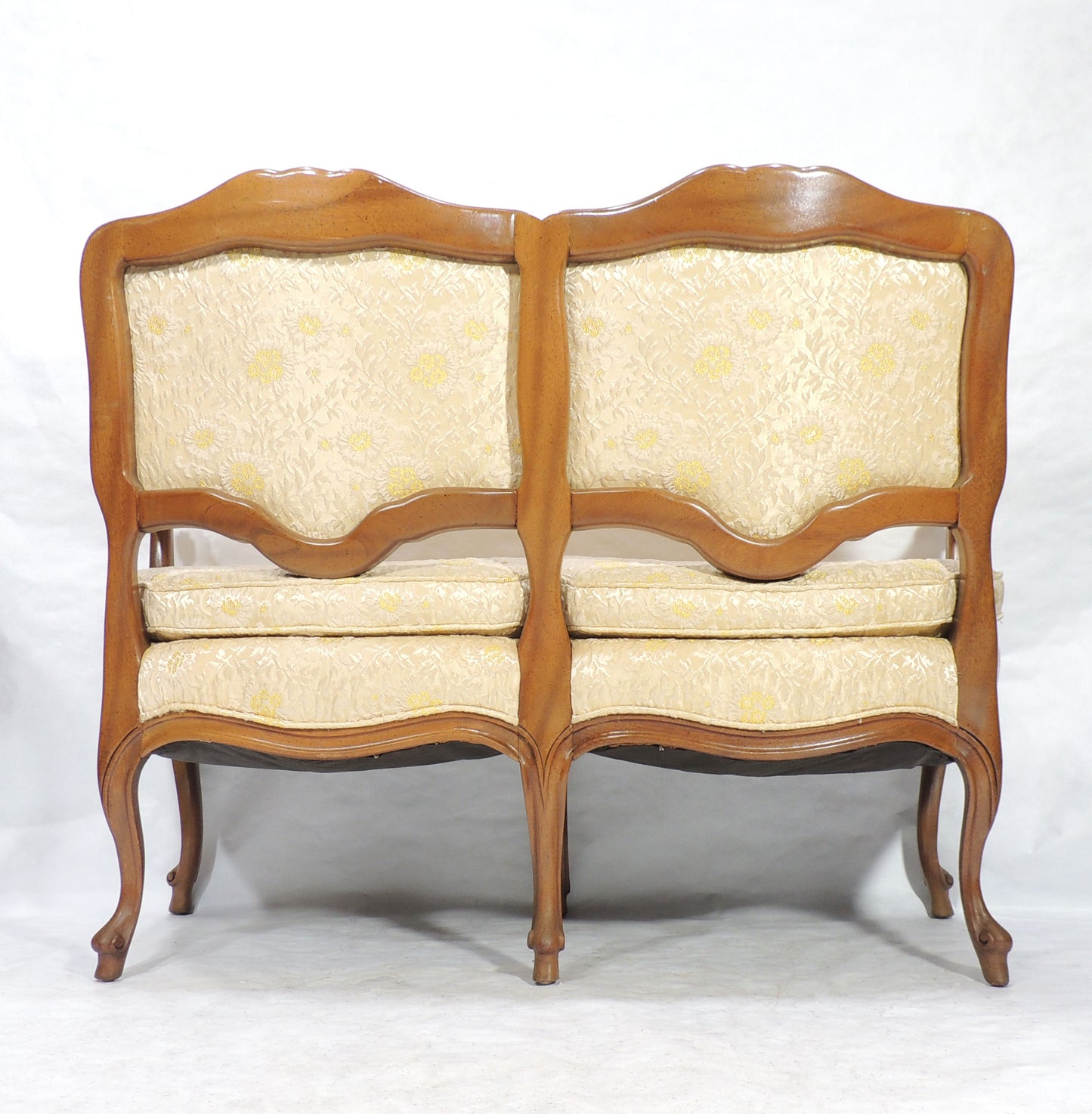 Vintage French Provincial Style Cabriole Wood Lounge Sofa Loveseat