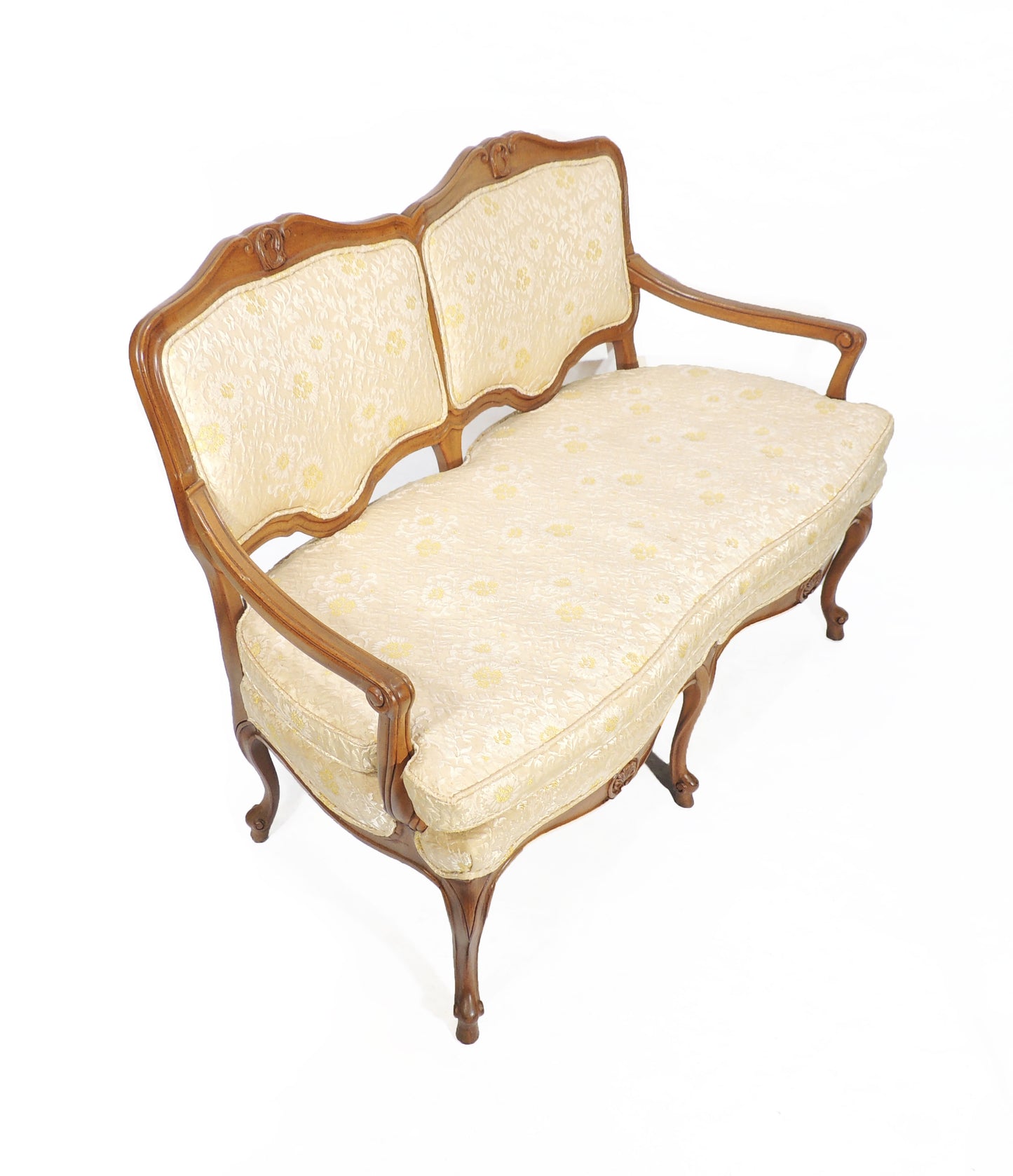 Vintage French Provincial Style Cabriole Wood Lounge Sofa Loveseat