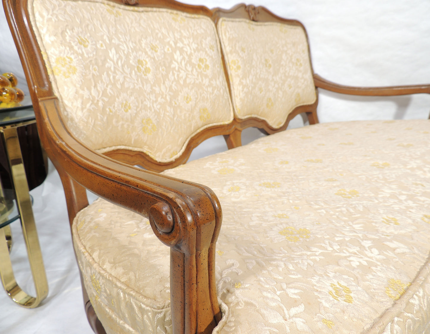 Vintage French Provincial Style Cabriole Wood Lounge Sofa Loveseat