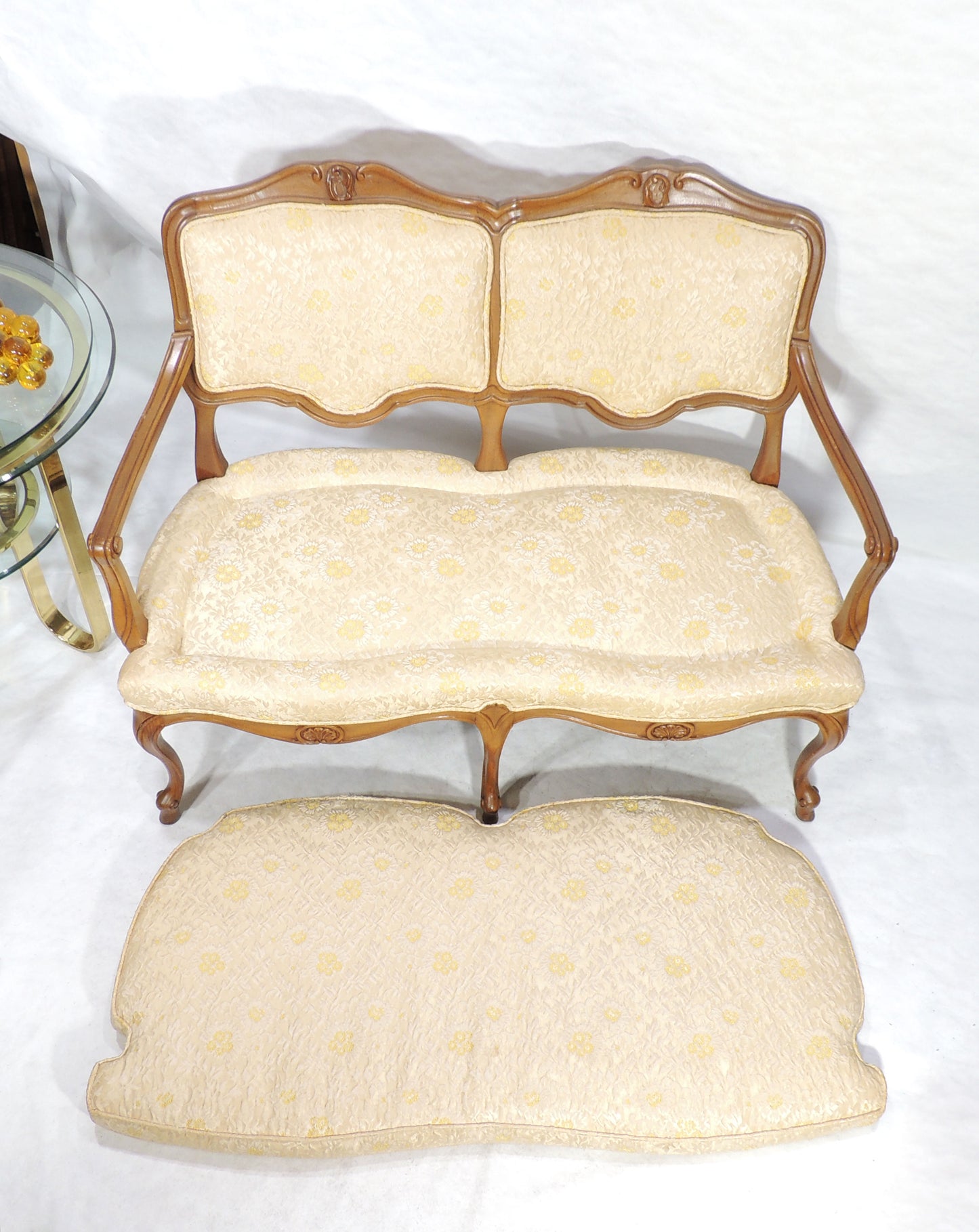 Vintage French Provincial Style Cabriole Wood Lounge Sofa Loveseat