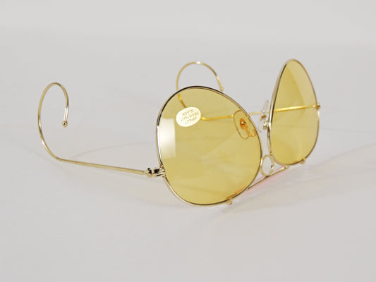 Vintage Shooter Aviator Sunglasses Metal Frame Yellow Glass Lenses Cable Temples Japan