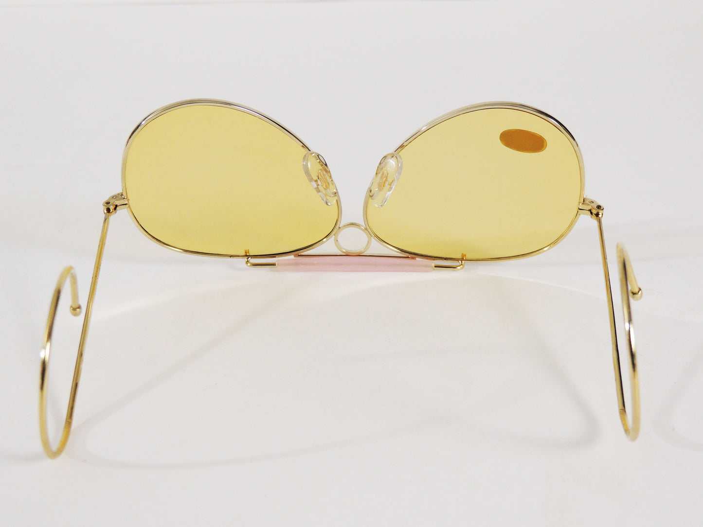 Vintage Shooter Aviator Sunglasses Metal Frame Yellow Glass Lenses Cable Temples Japan