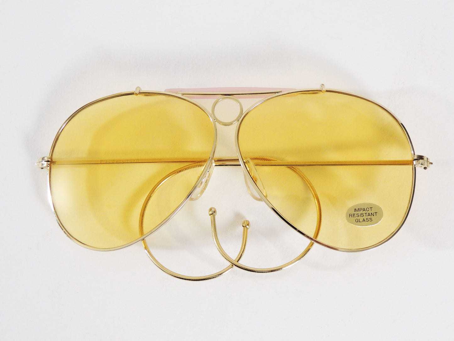 Vintage Shooter Aviator Sunglasses Metal Frame Yellow Glass Lenses Cable Temples Japan