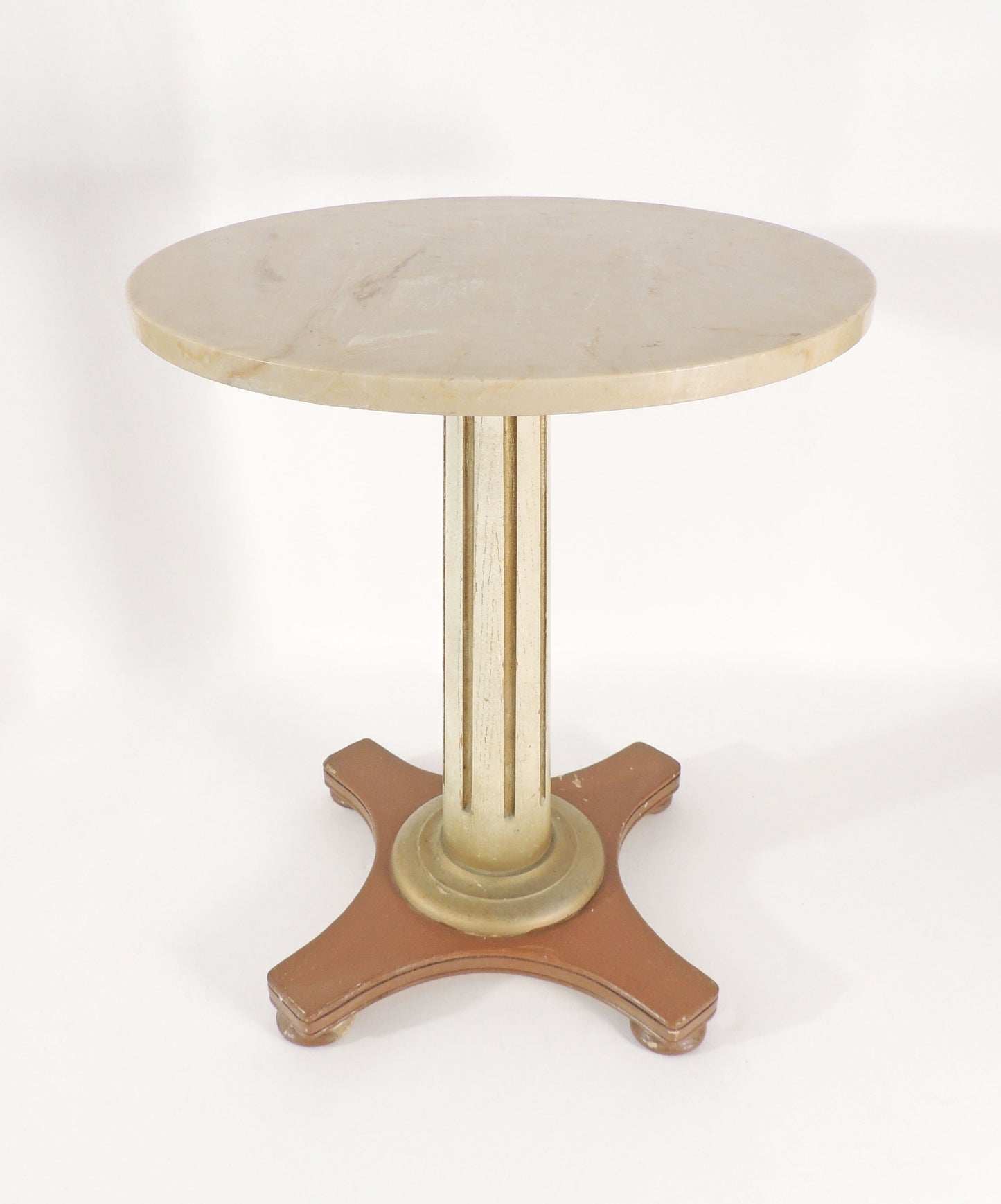 Vintage Column Empire Style Rustic Wood Pedestal Plant Stand travertine top
