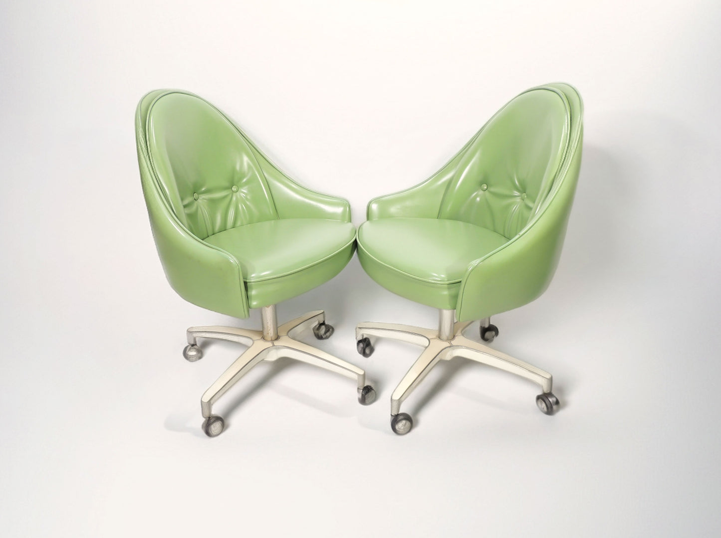 Vintage MCM Era Swivel Green Vinyl Metal Rolling Chair