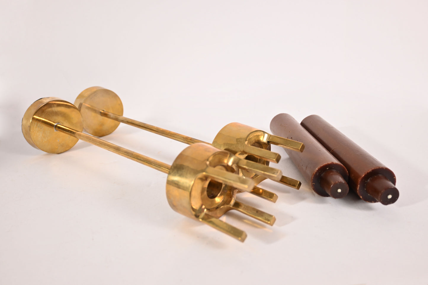 Pair of Vintage Solid Brass Candle Candlestick Holders Pierre Forssell attributed