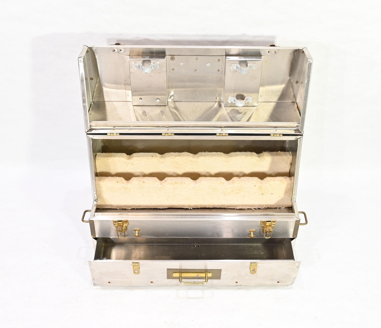 Vintage Metal Storage Case Trunk Brass handles Drawer Chest