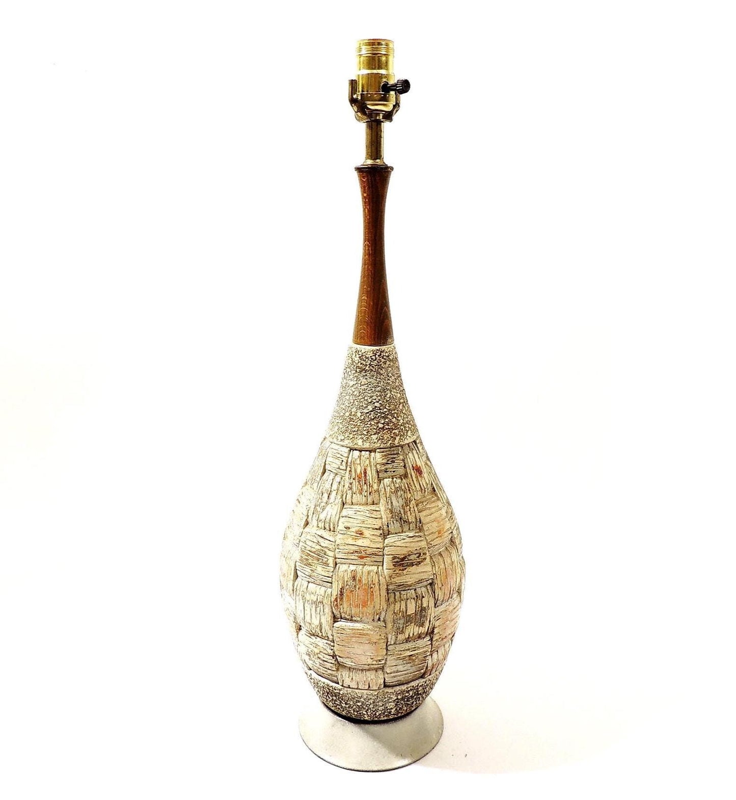 Modernist Era California Wood Stem Chalkware Art Ceramic Table Lamp signed