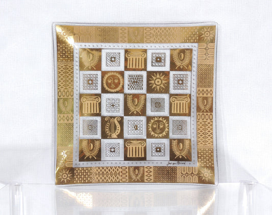 Vintage Modernist Era Georges Briard Gold Sun Square Bent Glass Tray