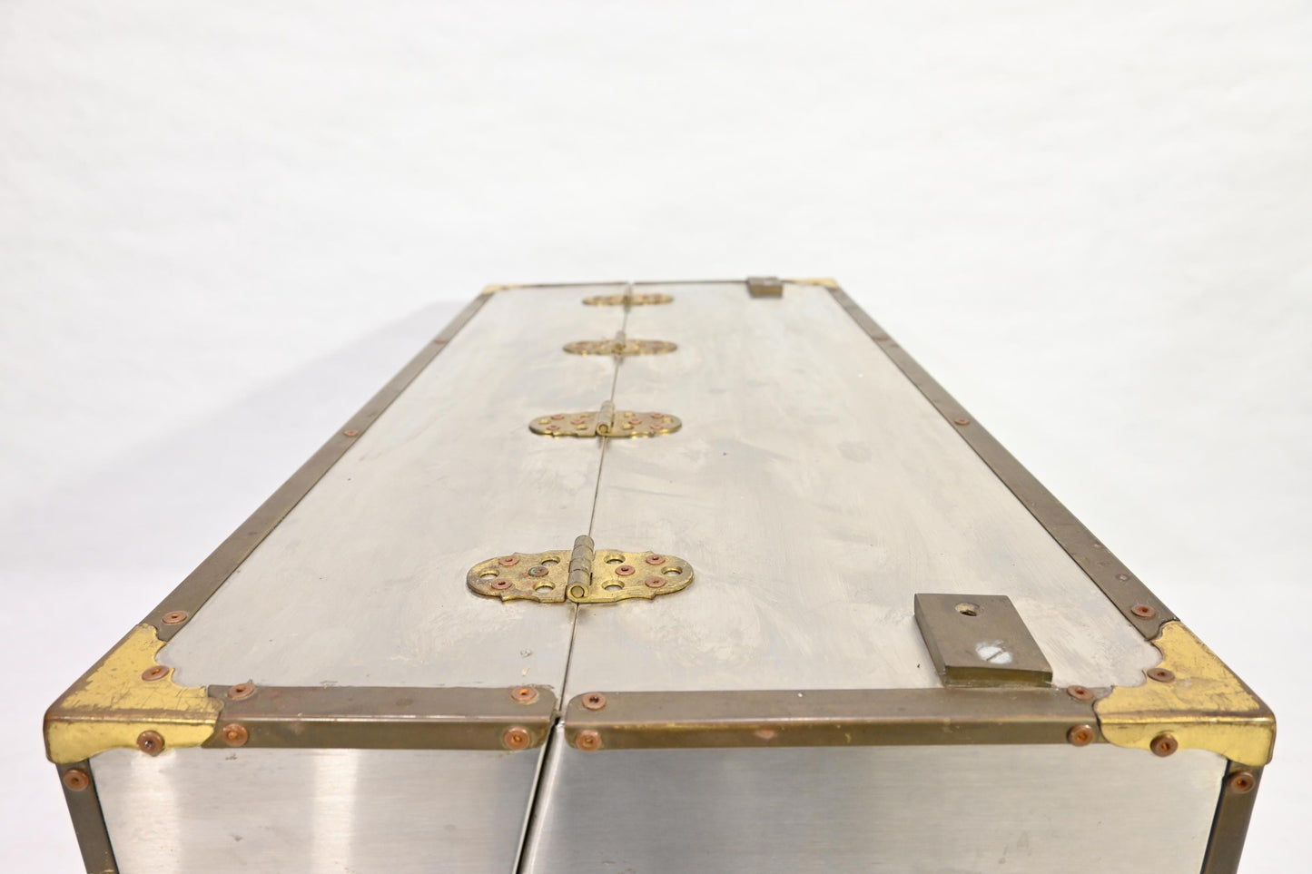 Vintage Metal Storage Case Trunk Brass handles Drawer Chest